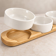 4-Piece Bamboo Tray & Ceramic Serving Bowl Set