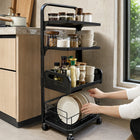 Iron Rolling Trolley Storage Rack with Dish Holder Bottom Tray - Black