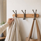 Wood & Iron 3-Hook Wall Coat Rack for Keys, Bags & Towels