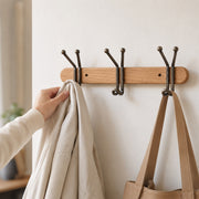 Wood & Iron 3-Hook Wall Coat Rack for Keys, Bags & Towels