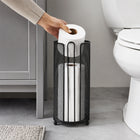 Standing Toilet Paper Roll Holder with Storage - Black Freestanding Bathroom Tissue Organizer