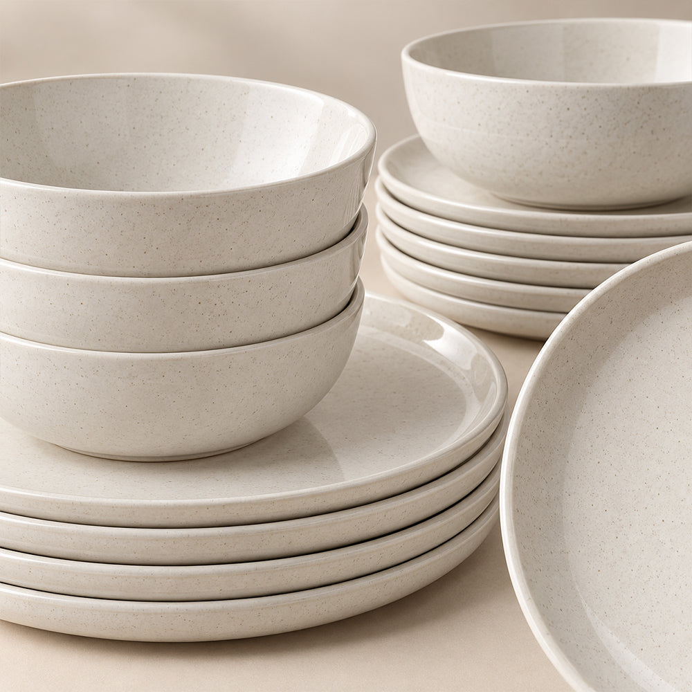 18-Piece Ivory Speckled Porcelain Dinnerware