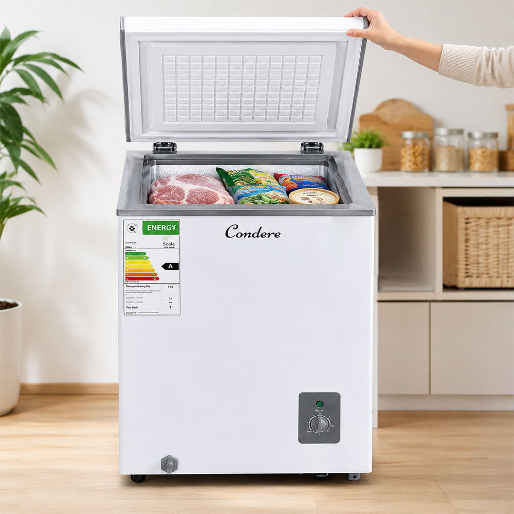 Condere 55L Compact Chest Freezer with Top-Opening Lid - White