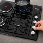 XMY 4-Zone Dual-Fuel Built-In Hob with 3 Gas Burners & 1 Electric Plate