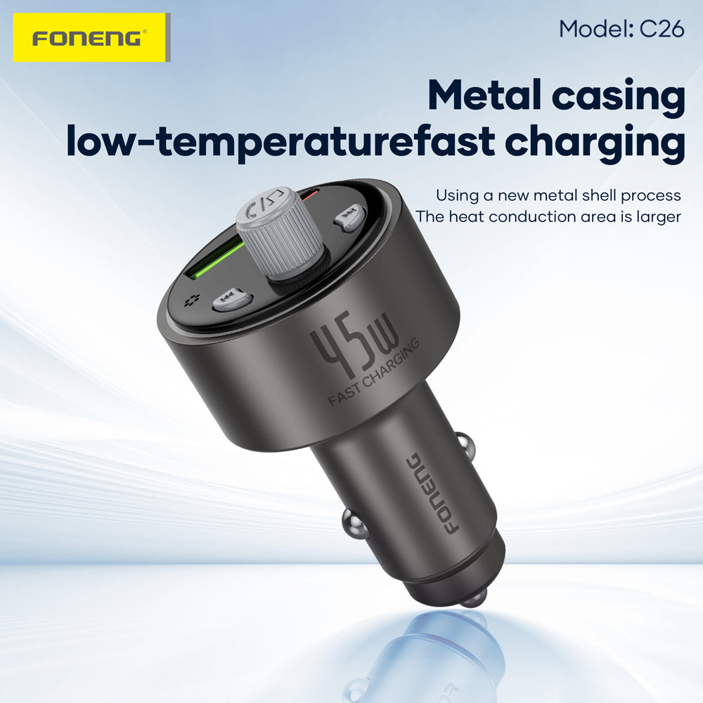 FONENG C26 45W Dual-Port Metal Car Charger with Type-C Cable
