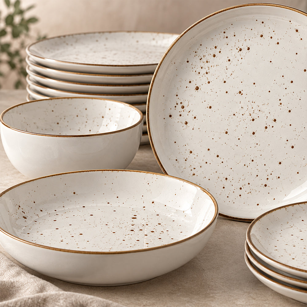 16-Piece Ivory Speckled Porcelain Dinnerware Set