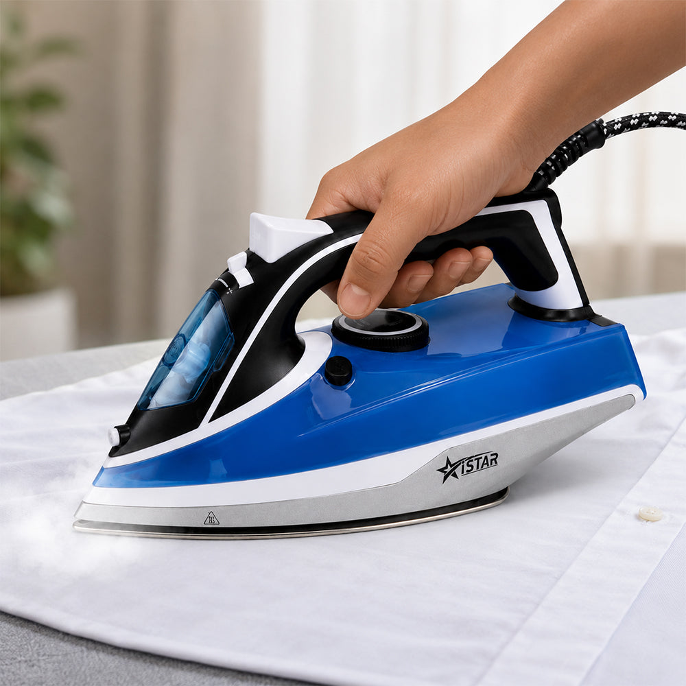 iStar 2200W Steam Iron with Stainless Steel Soleplate - Blue & Black