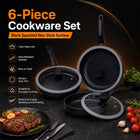 6-Piece Speckled Non-Stick Frying Pan Set with Glass Lids - Black & Grey