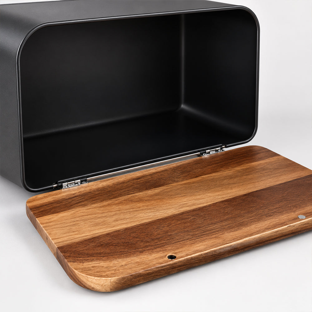 Stainless Steel Bread Bin with Wooden Lid 35.4cm