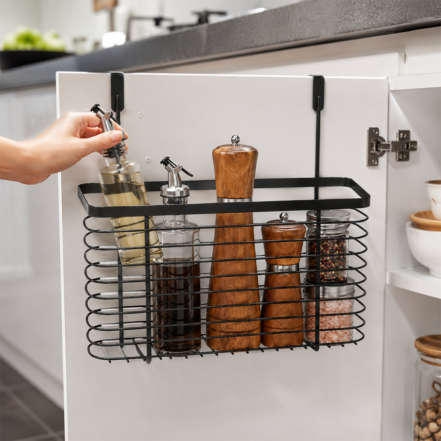 Black Over-Cabinet Hanging Basket for Spices, Oils & Kitchen Storage