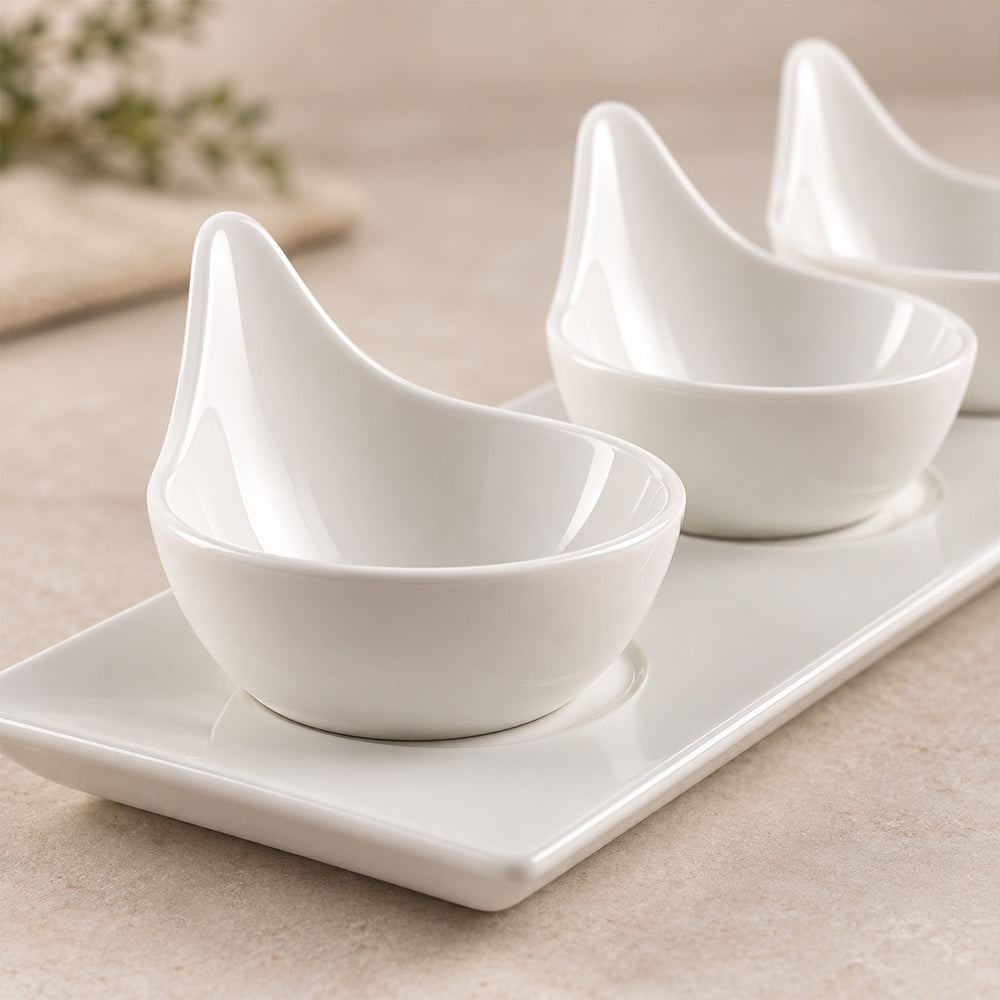 4-Piece White Porcelain Condiment Serving Set