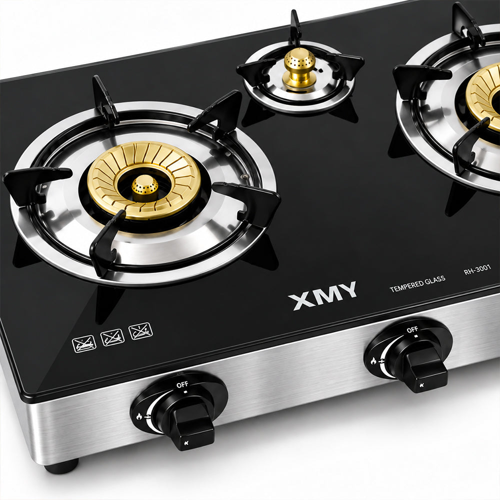 Aruif 3-Burner Tempered Glass Gas Stove