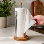 Wooden Countertop Paper Towel Holder with Chrome Rod & Side Support