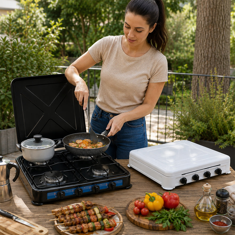 AURIF 4-Burner Steel Table Top Gas Cooker with Adjustable Knobs