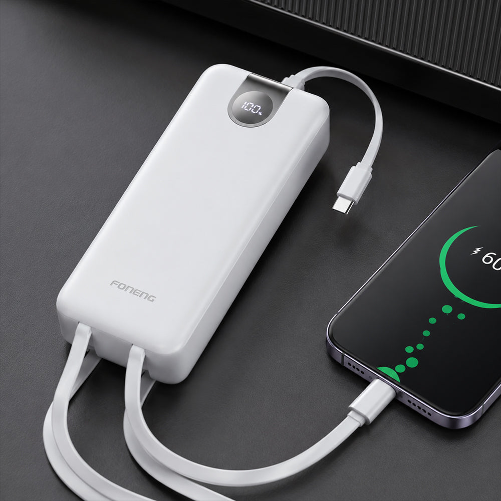 FONENG 20000mAh 22.5W Fast Charging Power Bank with 3 Built-In Cables