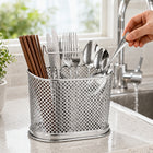 Silver Steel Cutlery Holder with Drain Holes for Spoons, Forks & Chopsticks