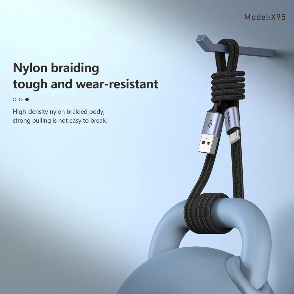 FONENG X95 1.2m 3A Metal Head Braided Charging Cable
