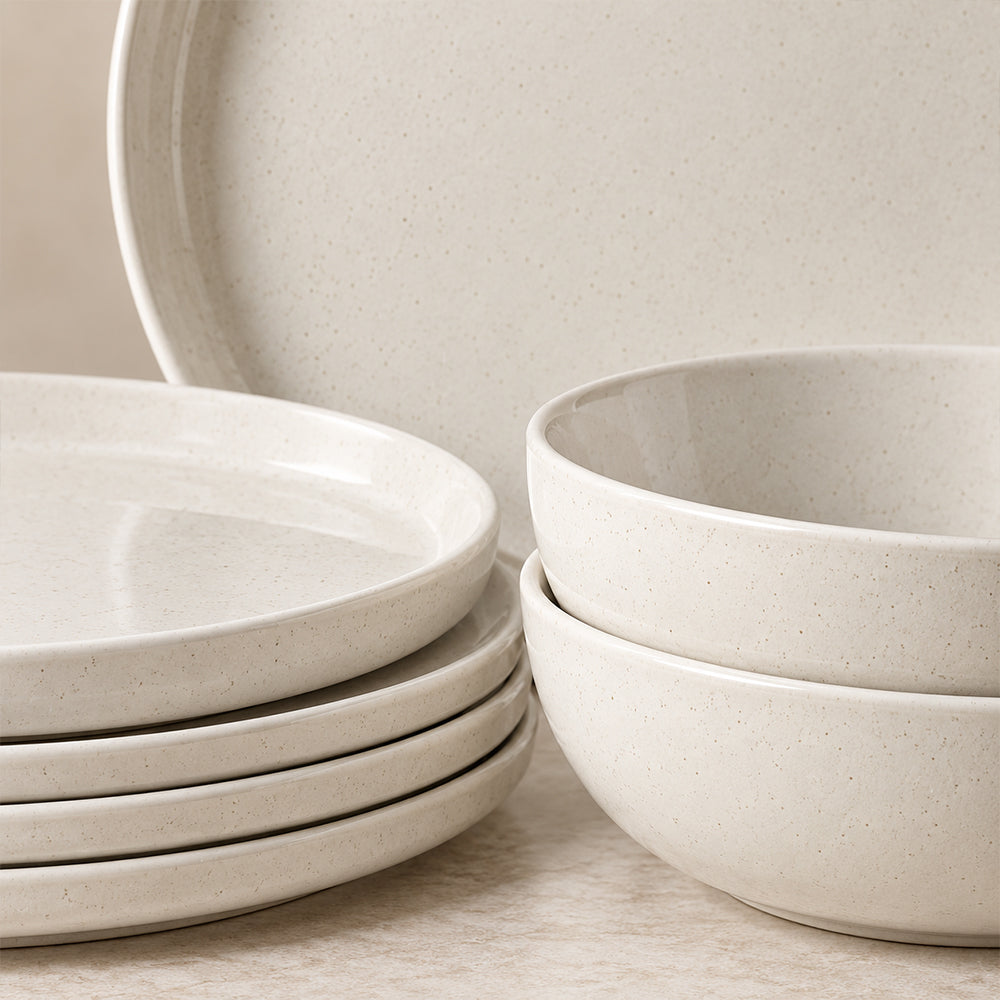 16-Piece Ivory Speckled Porcelain Dinnerware
