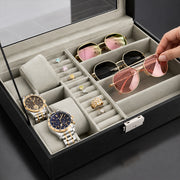 Jewellery, Watch & Sunglasses Storage Display Box with Glass Lid