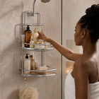 2-Tier Hanging Steel Bathroom Organizer Shower Caddy - Silver