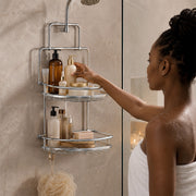 2-Tier Hanging Steel Bathroom Organizer Shower Caddy - Silver