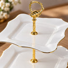 2-Tier Opal Glass Dessert Serving Stand with Gold Rim - 12 Inch