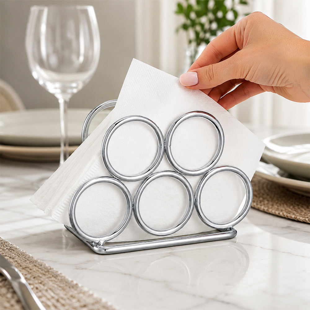 Metal Napkin Holder for Kitchen Counter & Dining Table - Silver
