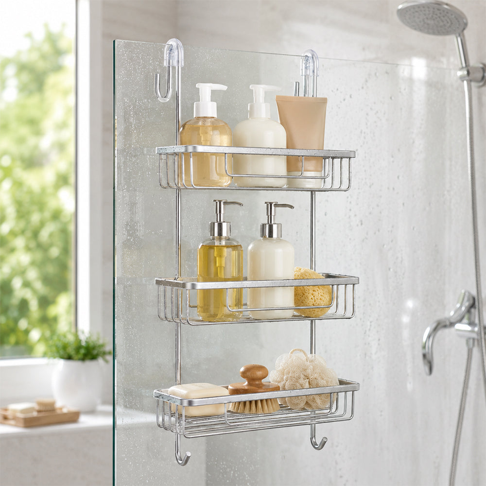 3-Tier Aluminium Hanging Shower Shelf Bathroom Caddy - Silver