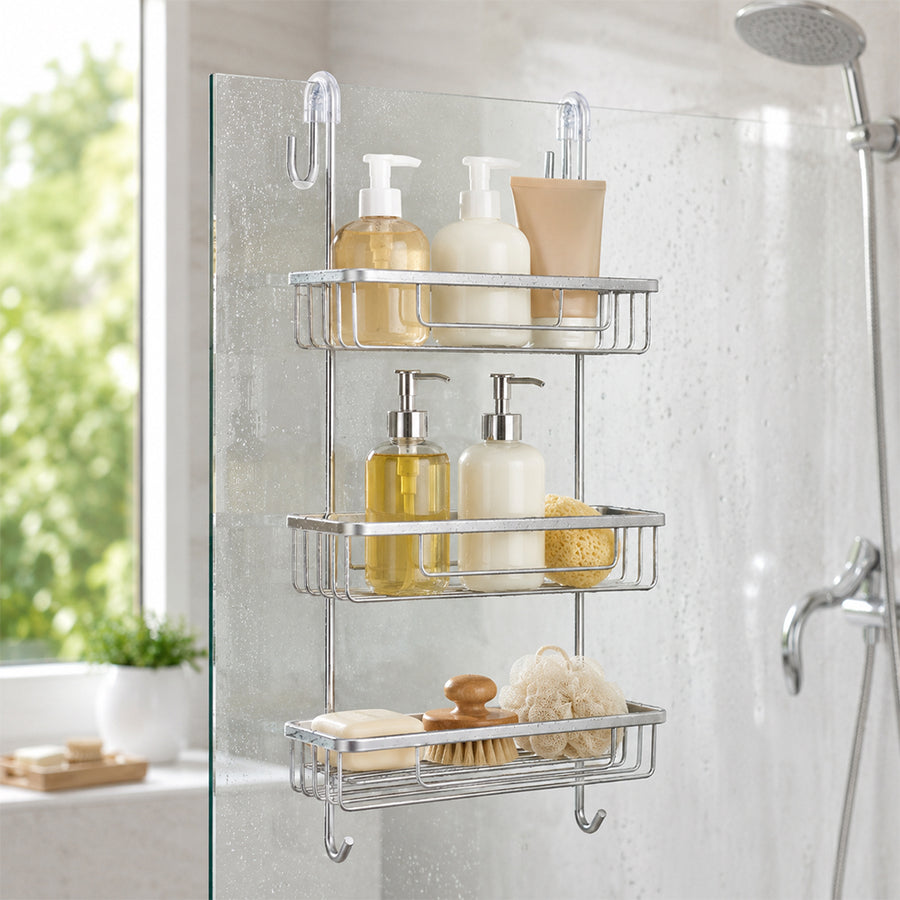 3-Tier Aluminium Hanging Shower Shelf Bathroom Caddy - Silver