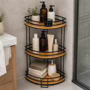 Bamboo & Metal 3-Tier Corner Shelf Organizer - Black & Natural