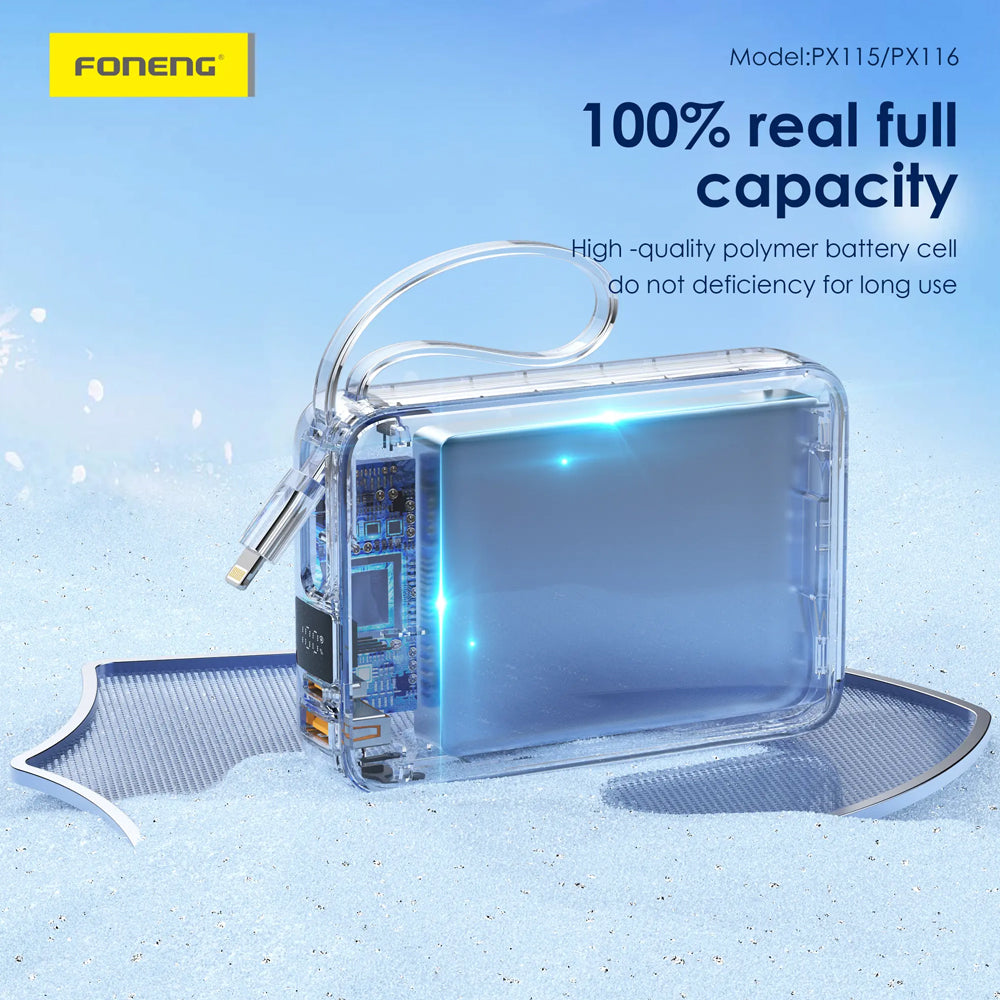 FONENG PX116 20000mAh 22.5W Power Bank with Built-In Cables