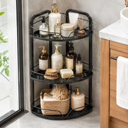 3-Tier Iron Corner Storage Rack Bathroom & Kitchen Organiser - Black