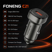 FONENG 18W USB-A Zinc Alloy Fast Car Charger