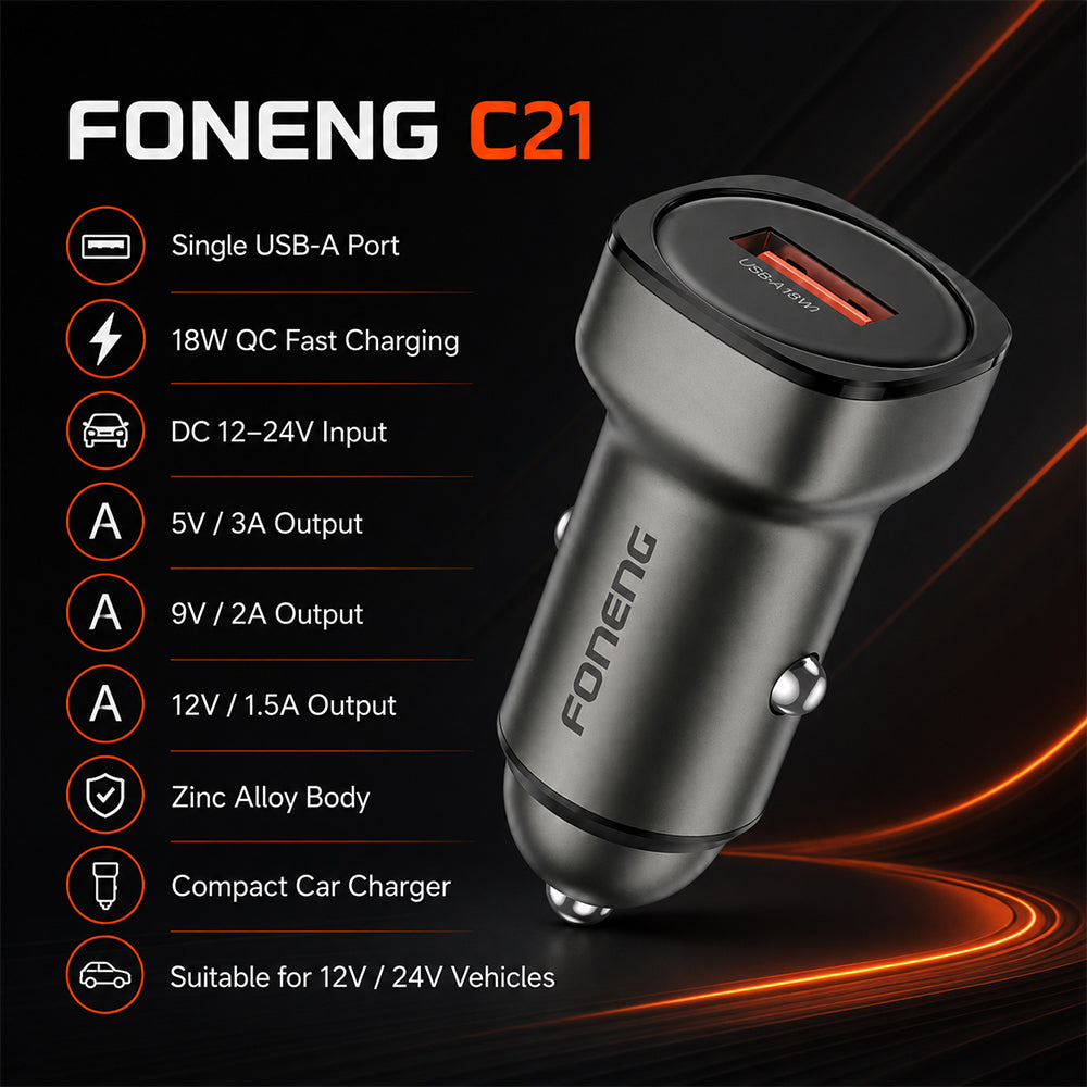 FONENG 18W USB-A Zinc Alloy Fast Car Charger