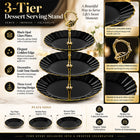 3-Tier Opal Glass Dessert Serving Stand with Gold Rim - Black, 10 Inch