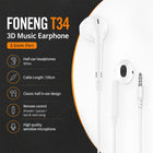 FONENG T34 3D Music Half In-Ear Wired Earphones with Microphone