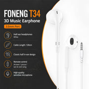FONENG T34 3D Music Half In-Ear Wired Earphones with Microphone