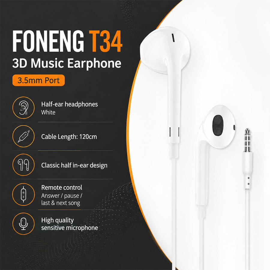 FONENG T34 3D Music Half In-Ear Wired Earphones with Microphone