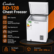 Condere 55L Compact Chest Freezer with Top-Opening Lid - White
