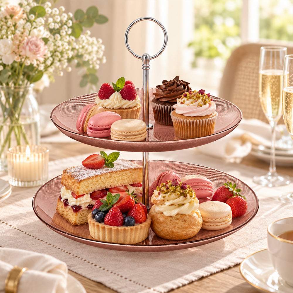Double-Tier Glass Cake Stand - 27.9cm