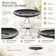 Black Glass Pedestal Cake Stand - 21.9cm