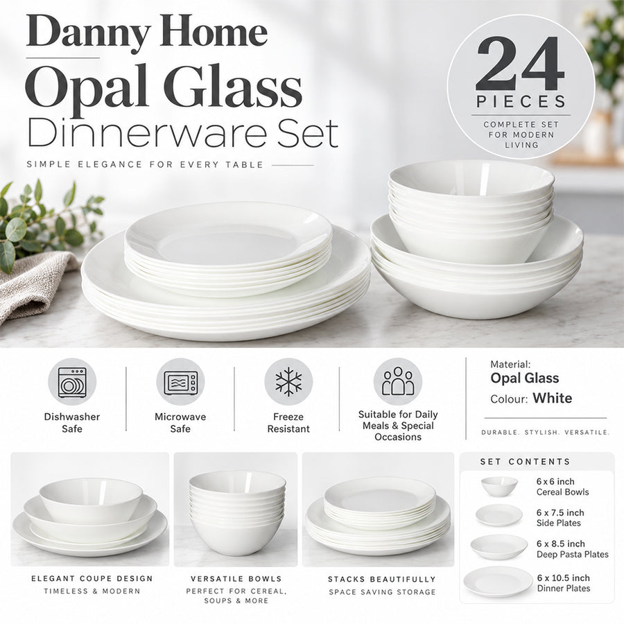 24-Piece White Opal Glass Dinnerware