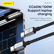 FONENG X119 1m Zinc Alloy Braided Fast Charging Cable 100W / 60W / PD27W