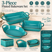 3-Piece Turquoise Ceramic Casserole Bakeware Set