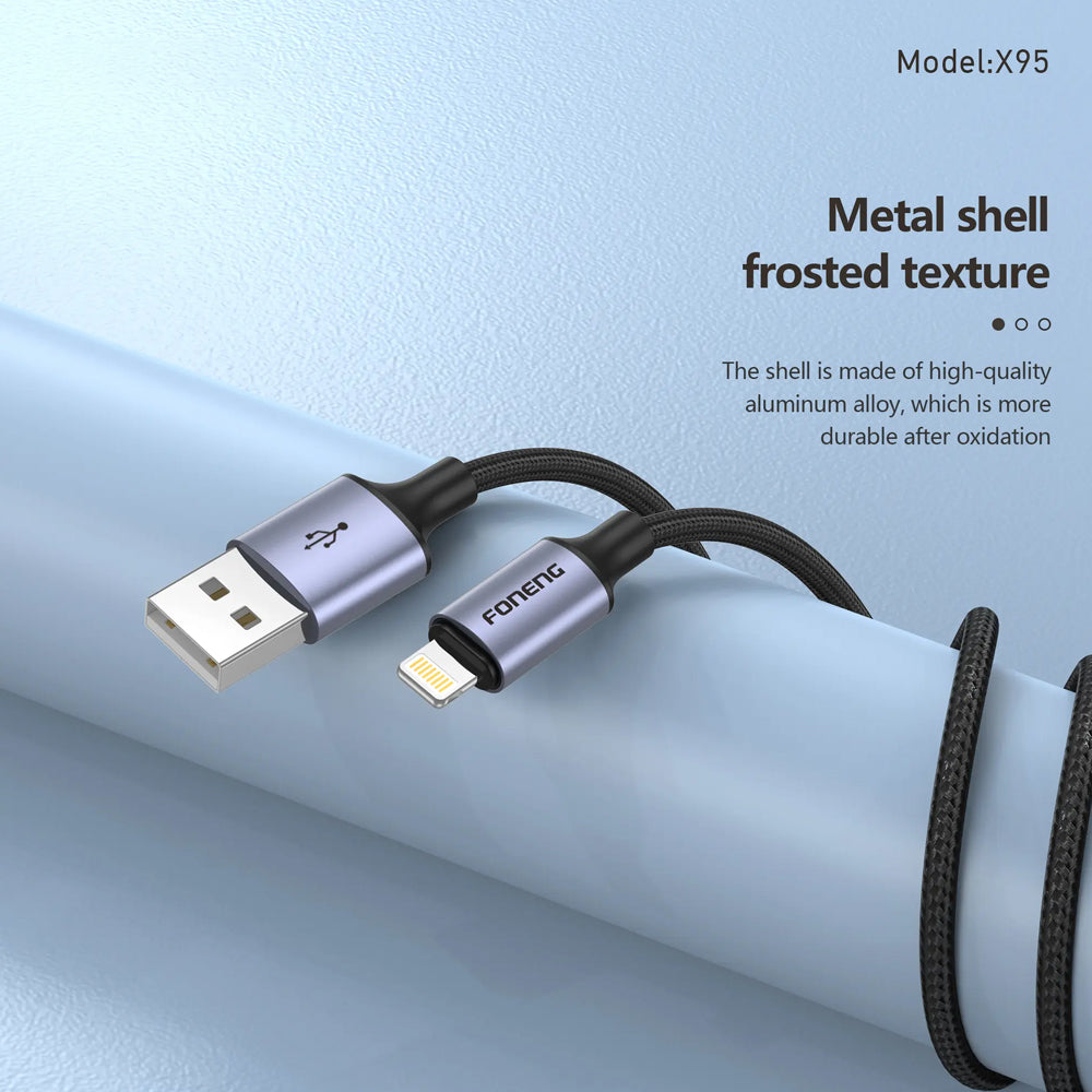 FONENG X95 1.2m 3A Metal Head Braided Charging Cable