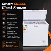 Condere 188L Chest Freezer with Top-Opening Lid - White