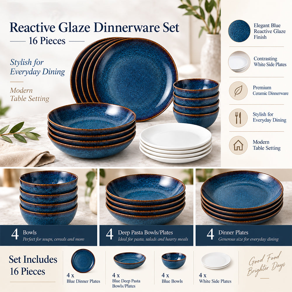 16-Piece Reactive Glaze Ceramic Dinnerware