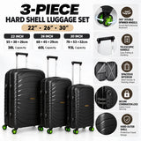 3-Piece Lightweight Hard Shell Travel Luggage Set - 22", 26" & 30"