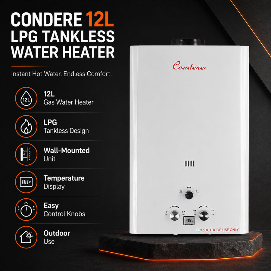 Condere 12L LPG Tankless Gas Water Heater & Gas Geyser