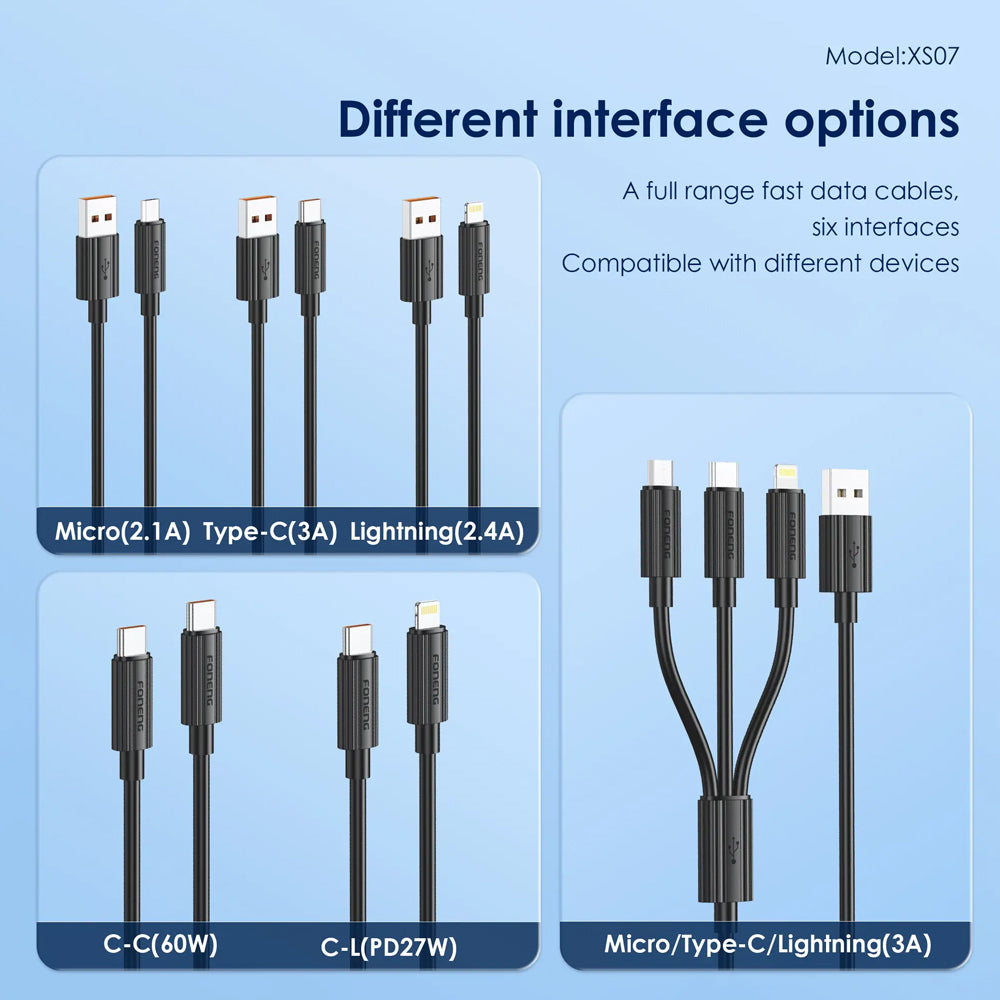 FONENG XS07 1.2m 27W Type-C to Lightning Fast Charging Cable